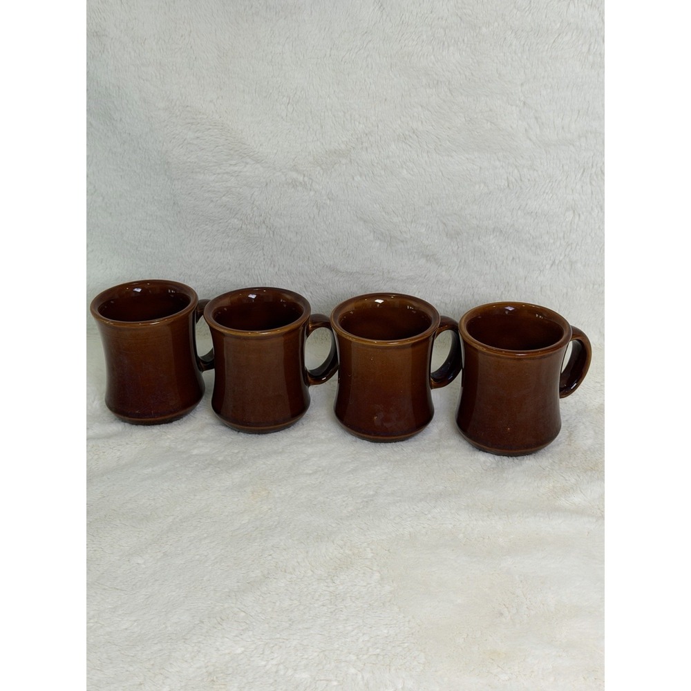 Vintage Crestware Brown Stoneware Diner Coffee Mugs Set of 4 Restaurant EC